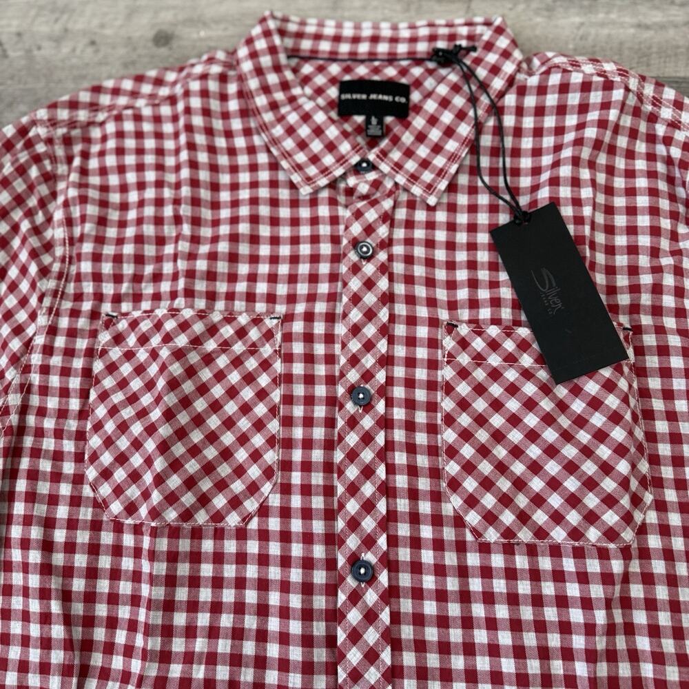 Silver Jeans Co Gingham Shirt Mens Large Red Plaid Button Front Western NEW